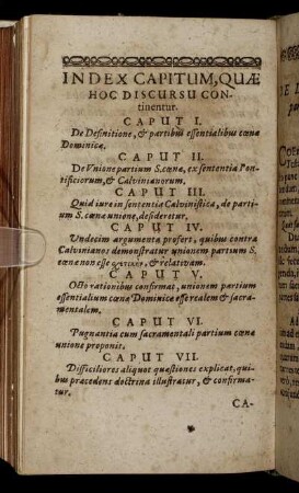 Index Capitum, Quæ Hoc Discursu Continentur.