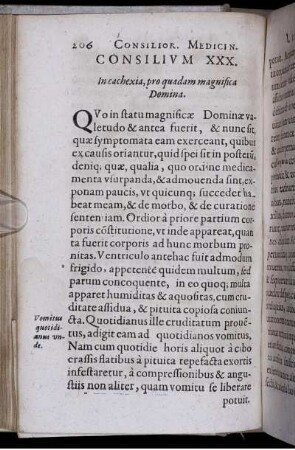 Consilium XXX. In cachexia, pro quadam magnifica Domina