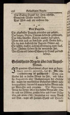 186-194, 8. Gesundheits-Regeln ueber den August-Monat. - 12. Gesundheits-Regeln ueber den Christ-Monat.
