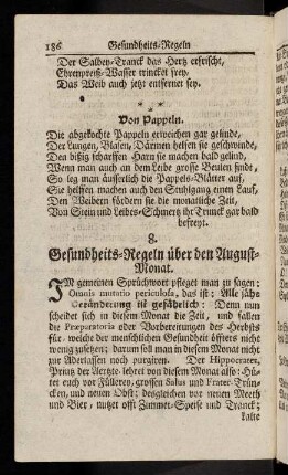 186-194, 8. Gesundheits-Regeln ueber den August-Monat. - 12. Gesundheits-Regeln ueber den Christ-Monat.