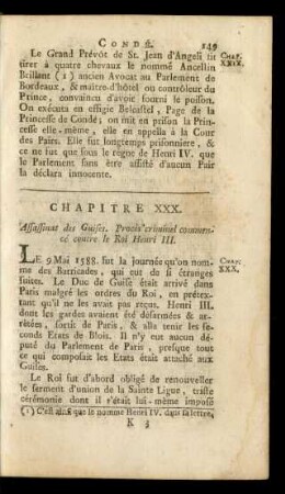 Chapitre XXX. Assassinat des Guises. Procès criminel commencé contre le Roi Henri III.