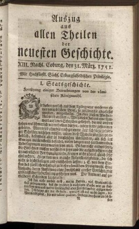 XIII. Nachl. Coburg, den 31. März. 1751.