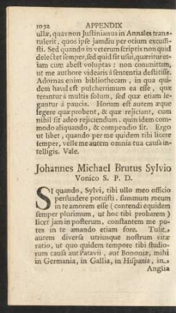 Johannes Michael Brutus Sylvio Vonico S. P. D.