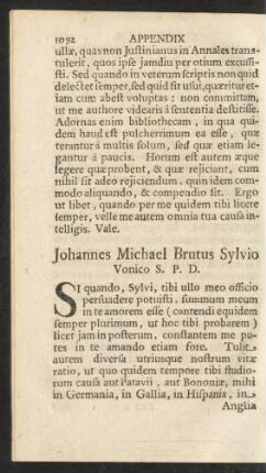 Johannes Michael Brutus Sylvio Vonico S. P. D.