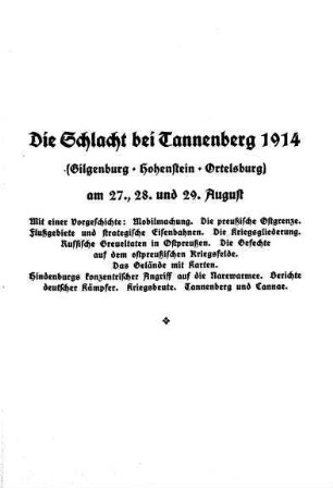 Die Schlacht bei Tannenberg 1914