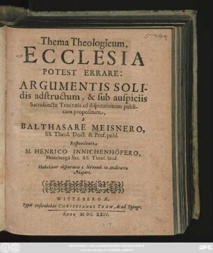 Thema Theologicum, Ecclesia Potest Errare