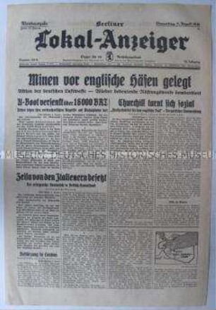 Tageszeitung "Berliner Lokal-Anzeiger" u.a. über den britisch-deutschen Seekrieg