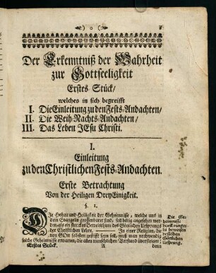 1-340, Der Erkenntniß der Wahrheit zur Gottseeligkeit Erstes Stück