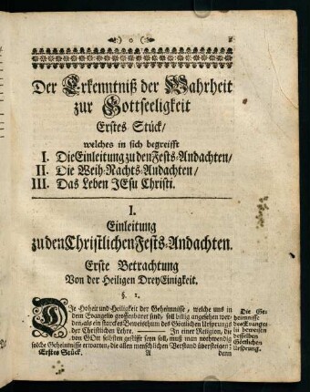 1-340, Der Erkenntniß der Wahrheit zur Gottseeligkeit Erstes Stück