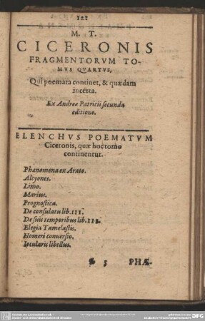 M. T. Ciceronis Fragmentorum Tomus Quartus