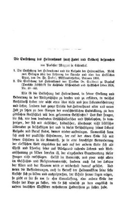 Die Entstehung des Heidenthums (nach Fabri und Seibert) besprochen