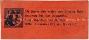 Handzettel der IAH mit der Aufforderung zur Wahl der KPD