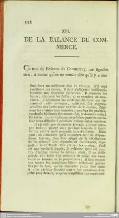 XVI. De La Balance Du Commerce