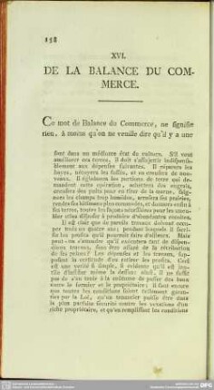 XVI. De La Balance Du Commerce