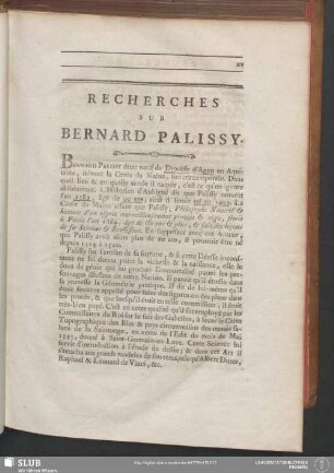 Recherches Sur Bernard Palissy