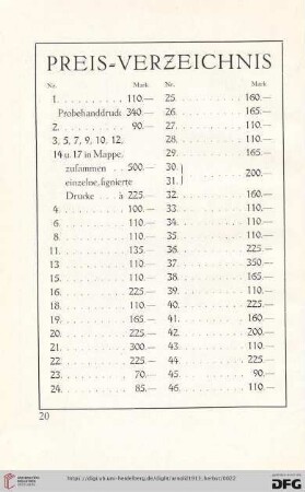 Preis-Verzeichnis