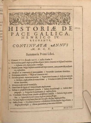 Historiae Continvatae Liber Primvs, M.D.C.V.