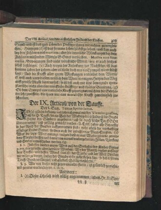 Der IX. Articul/ von der Tauffe.
