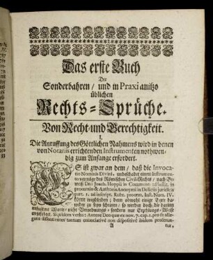Das erste Buch. Der Sonderbahren / und in Praxi anitzo üblichen Rechts-Sprüche.