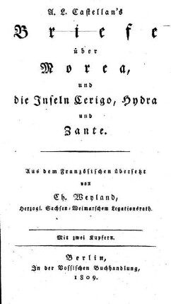 Briefe ueber Morea und die Inseln Cerigo, Hydra und Zante
