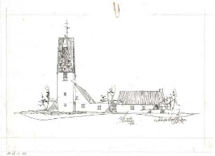 Gsaenger, Gustav; München - Großhadern, Ebernburgstr.; Ev. Notkirche, Reformations - Gedächtnis Kirche - "Die Alte Notkirche 1933" (Perspektive)