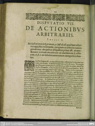 Disputatio VII. De Actionibus Arbitrariis