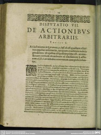 Disputatio VII. De Actionibus Arbitrariis