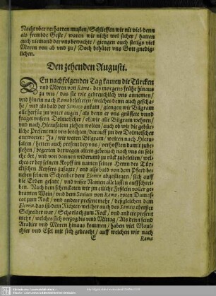 Den zehenden Augusti. - Den vierzehenden Augusti