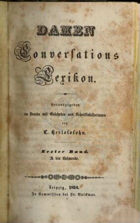 Damen-Conversations-Lexikon, 1. A bis Belmonte