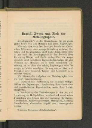 Begriff, Zweck und Ziele der Metallographie.