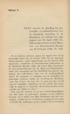Bijlage 4. Nota omtrent de opheffing der persoonlijke- en cultuurdiensten voor de inlandsche bevolking in de Minahassa, ...