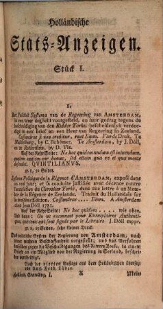 Holländische Staats-Anzeigen. 1. 1784