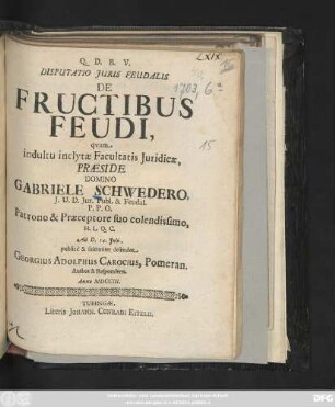 Disputatio Juris Feudalis De Fructibus Feudi