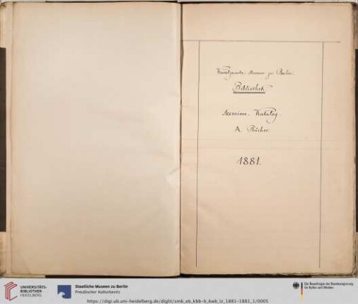 Kunstgewerbe - Museum zu Berlin. Bibliothek. Accessions - Katalog A. Bücher 1881