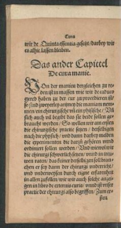 Das ander Capittel De cura manie.