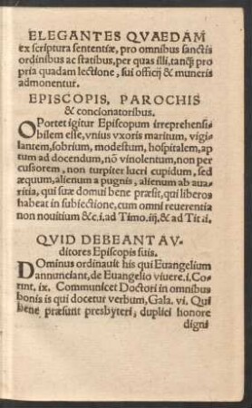 Elegantes Quaedam ex scriptura sententiae, pro omnibus sanctis ordinibus ac statibus ... sui officii & muneris admonetur.