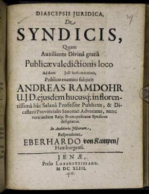 Diascepsis Iuridica, De Syndicis