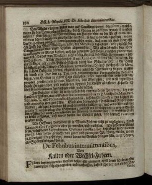 De Febribus intermittentibus, Von Kalten oder Wechsel- Fiebern.