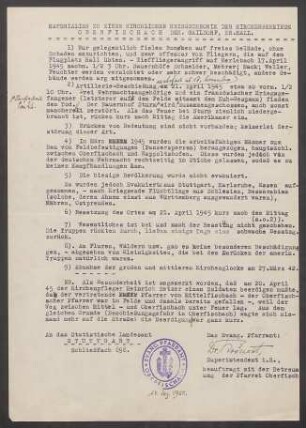 Kriegschronik der ev. Kirchengemeinde Oberfischach (Dek. Gaildorf), verfasst von Superintendent i.R. Dr. Johann Georg Krönert.