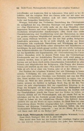 94-95 [Rezension] Frank, Erich, Philosophische Erkenntnis und religiöse Wahrheit