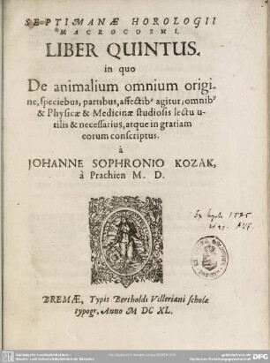 Septimanae horologii macrocosmi liber V
