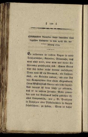 Höchstgelehrte Recension dieses satyrischen theologischen Kalenders ...