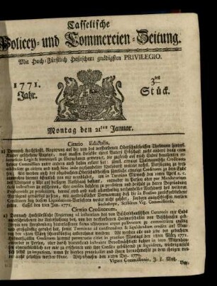 3tes Stueck, Montag den 21ten Januar 1771