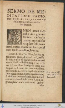Sermo De Meditatione Passionis Christi Deque Innumeris hinc nascentibus fructibus