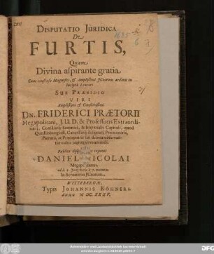 Disputatio Iuridica De Furtis