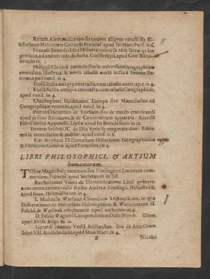 Libri Philosophici, & Artium humaniorum.