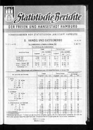 Der Fremdenverkehr in Hamburg im Februar 1962 : Lfd. Nr. 23