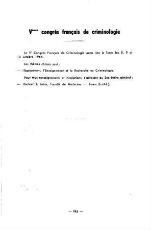 641, Vème Congrès français de criminologie