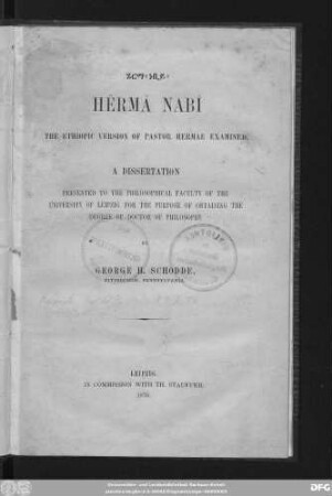 Hêrmâ Nabî : the Ethiopic version of Pastor Hermae examined