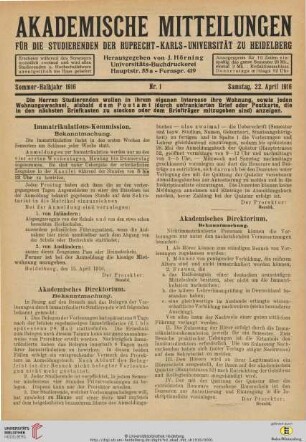 Nr. 1 (22. April 1916)